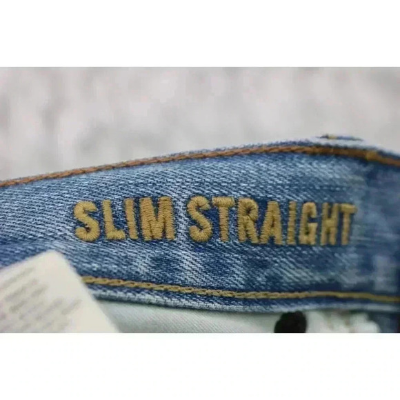 Men's American Eagle Blue Denim Jeans-Straight Slim-34 x 36-Distressed - Picture 9 of 10